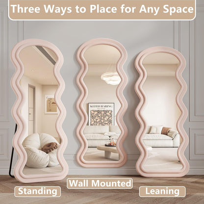 71"x32" Flannel Full Length Mirror, Arched Mirrors Full Length with Stand, Flannel Floor Mirror for Bedroom and Living Room, Full Body Mirror Hanging or Leaning, White
