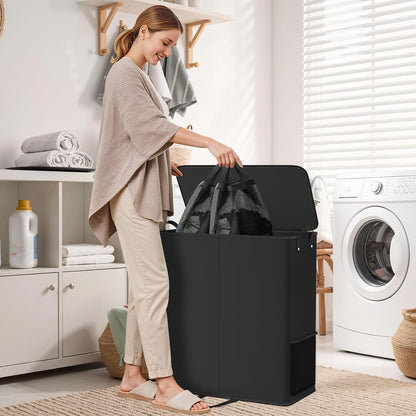 Large Double Laundry Hamper with Lid, Removable Bags & Reinforced Handles, 2 Section Tall Laundry Basket, Dirty Clothes Hampers for Laundry Room, Bedroom, Bathroom, Dorm, 136L, Gray
