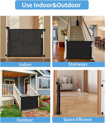 Retractable Baby Gate for Stairs – 33” Height, Expands up to 55” Width – Safety Gate for Infants, Toddlers, Dogs & Pets – Easy Install, Secure Closure, White Mesh Design for Indoor & Outdoor Use