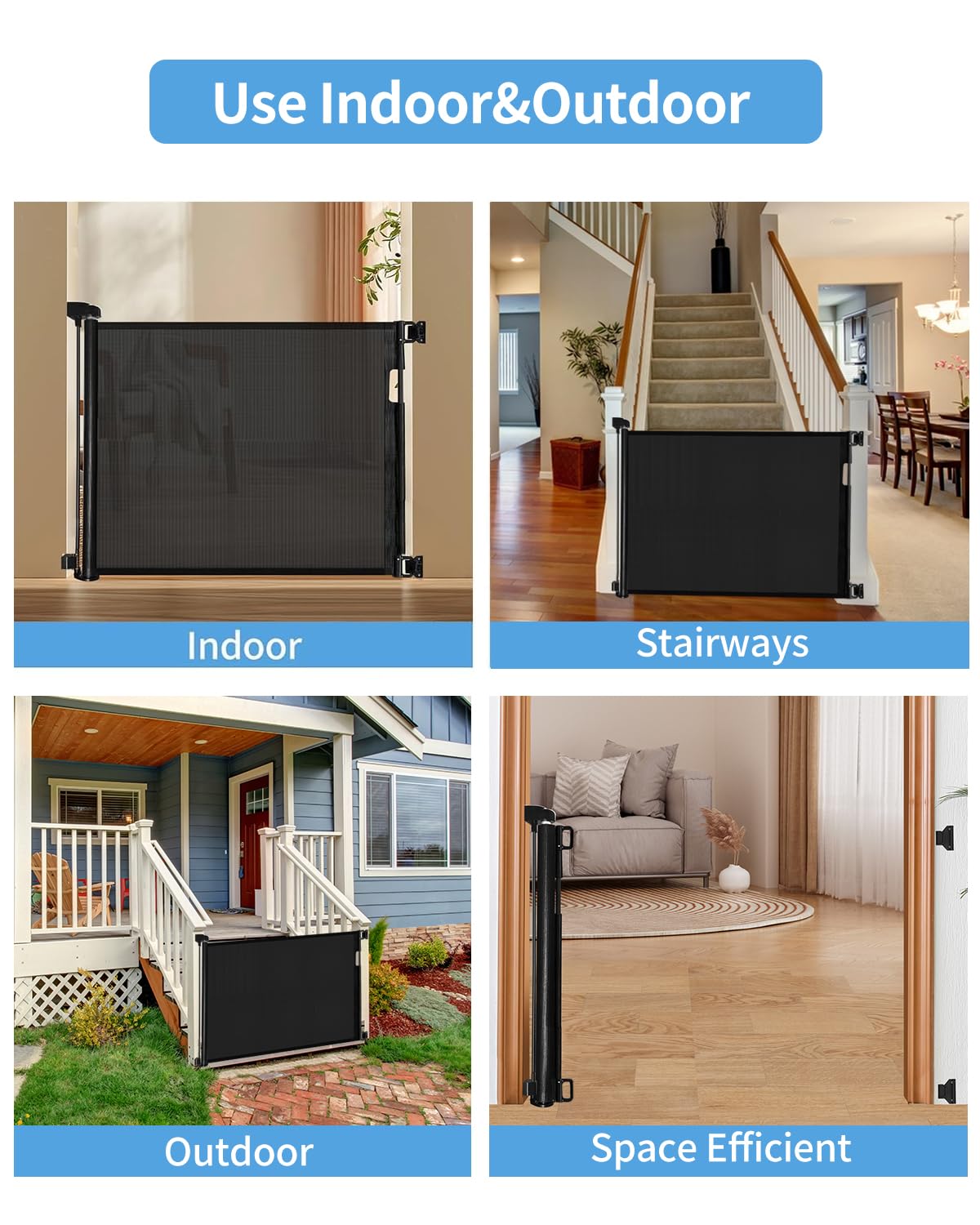 Veraste Retractable Baby Gate for Doorways and Stairs, Mesh Safety Gate for Pet, Indoor & Outdoor Use, One-Hand Operation, Easy Installation, 33.6" Tall, Expands to 55" Wide（White,33.6"x55"