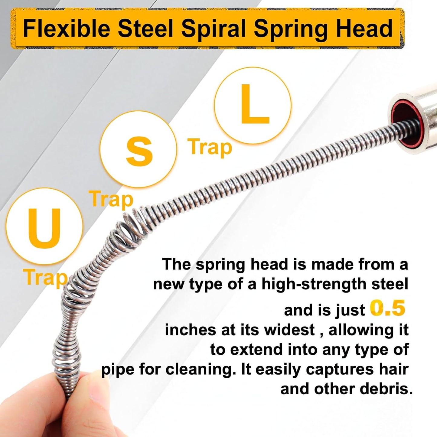 Drain Auger 50FT, Drain Snake with Drill Adapter, Plumbing Snake Clog Remover Use Manually or Powered for Kitchen, Bathtub and Shower Drains