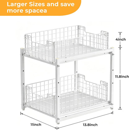 Under Sink Organizer, 2-Tier Pull Out Cabinet Organizer, Kitchen Bathroom Organizer and Storage, Spice Rack for Kitchen, Multi-use Sliding Drawers Shelves, Pack of 2