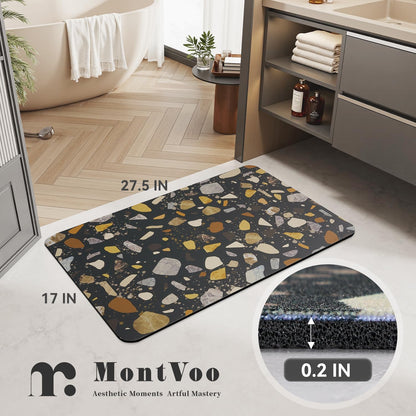 MontVoo -Bath Mat-Rubber Backing Non SlipThin Bathroom Rugs Fit Under Door- Quick Dry Absorbent Faux Suede Surface Grey Bathroom Floor Mats-Shower Rug for in Front of Bathtub Shower Gray 16x24