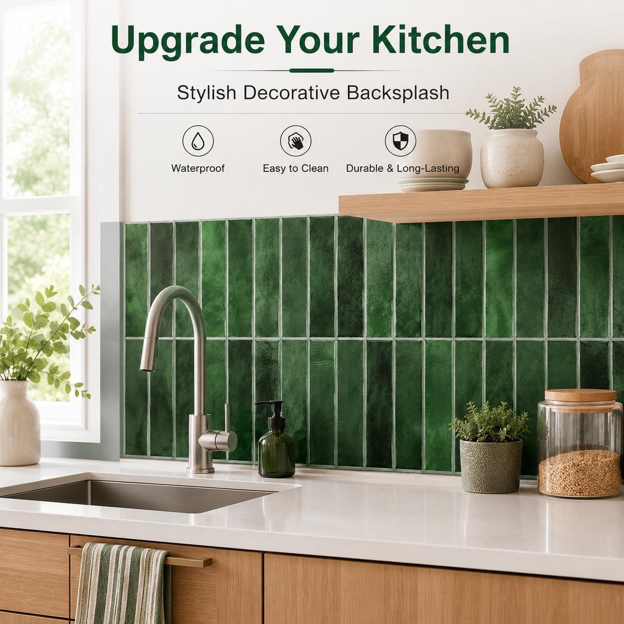 JOLOV 10 Pack Peel and Stick Backsplash Tiles, Waterproof 3D Stickers | Thicker self-adhesive 3D tile stickers for kitchen and bathroom walls; removable, waterproof and easy to install.