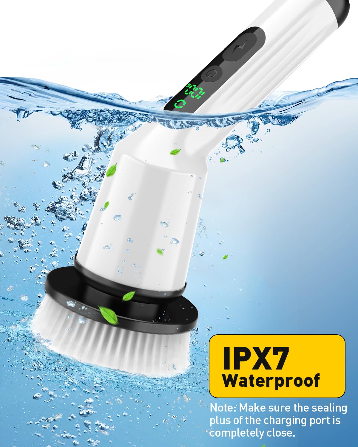 Shower Scrubber with Long Handle, Shower Cleaner Brush with 8 Floor Machine Pads, Cordless Electric Spin Scrubber for Cleaning with 2 Speed, Cleaning Supplies for Bathroom Bathtub Kitchen Floor Tile