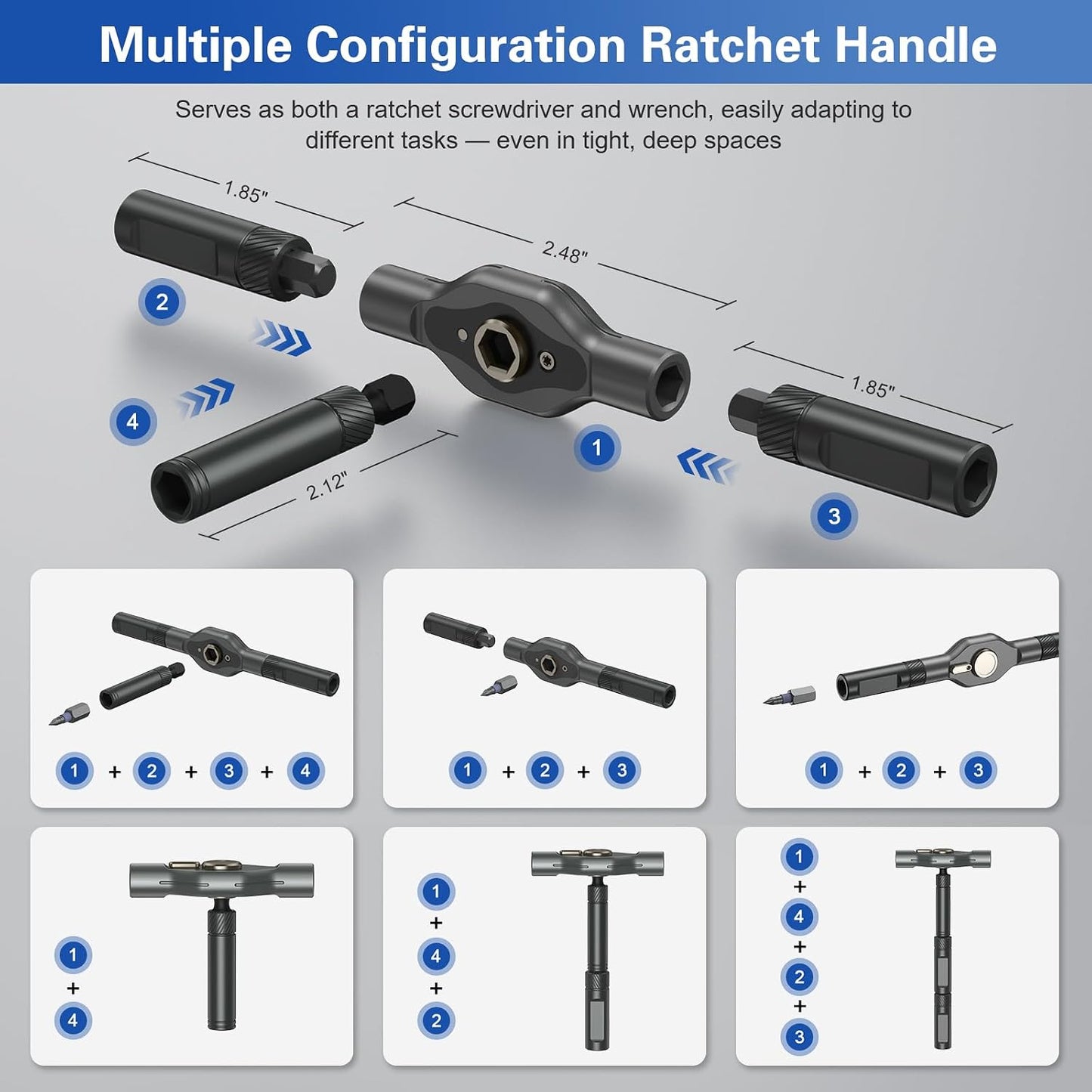 Bomivoi 42 in 1 Magnetic Screwdriver Set, DIY Ratchet Screwdriver Set, Multi Bit Magnetic Drive Set with Detachable Ratchet Handle, Portable Compact Repair Tool Kit for Furniture Computer Bicycle Blue