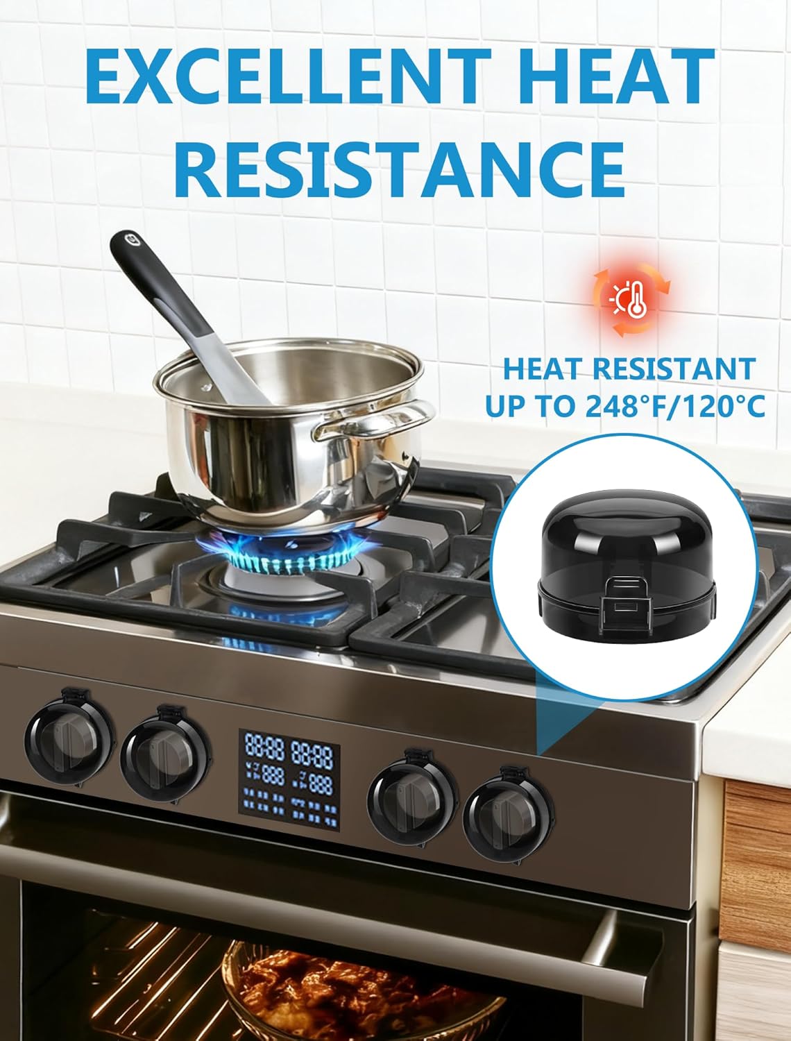 Stove Knob Safety Covers, 6 Pack Universal Gas Stove Knob Covers, Heat-Resistant Baby Proof Stove Knob Covers, Gas Stove Knob Locks for Child Safety and Pet (Black)