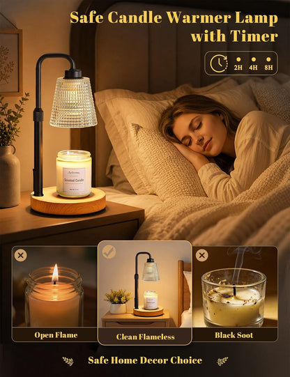 Candle Warmer Lamp with Timer Dimmable, Wax Warmer for Scented Jar Candles, Adjustable Height Candle Lamp for Home Decor, Birthday Gifts for Women Mom House Warming Gifts, Matte Black