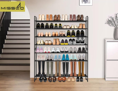 MISSLO 3-Tier Long Shoe Rack for Closet Shoe Organizer for Closet Floor Entryway Storage Stackable Wide Shoe Shelf Stores 24 Pairs of Men Sneakers, Black