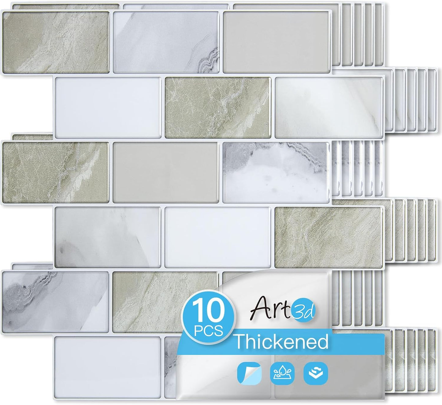 Art3d Peel and Stick Backsplash for Kitchen White Subway (10 Tiles, Thicker Design)