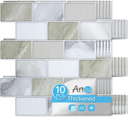 Art3d Peel and Stick Backsplash for Kitchen White Subway (10 Tiles, Thicker Design)