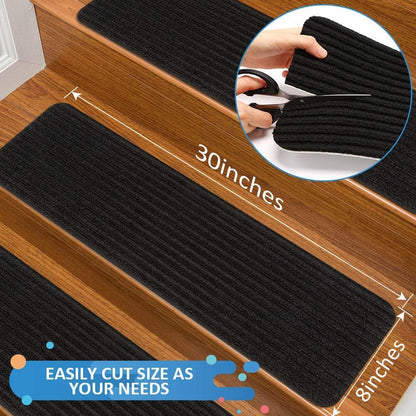 RIOLAND Stair Treads Carpet Non-Slip Indoor Stair Runners for Wooden Steps, Stair Rugs for Kids and Dogs, Set of 15, 8" X 30", Gray