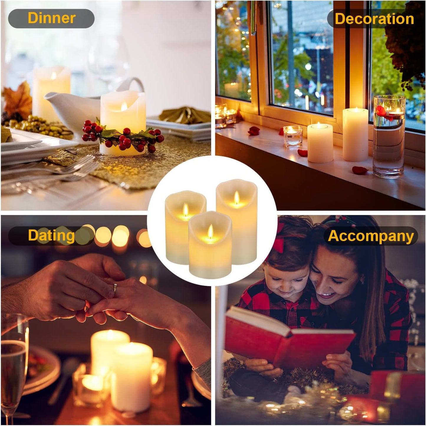 antizer Flameless LED Candles 4" 5" 6" Set of 3 Dripless Real Wax Pillars Include Realistic Flames and 10-Key Remote Control with 24-Hour Timer Function