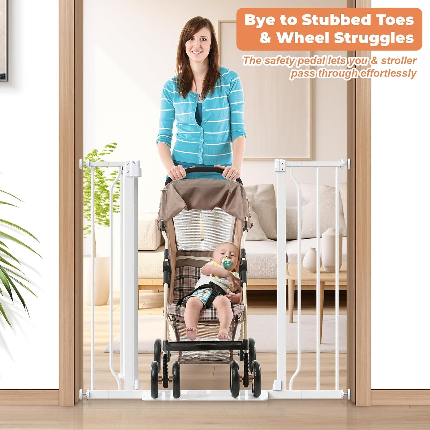 Baby Gate No Drilling, 29"-40" Auto Close Dog Gate Indoor for Doorways & Stairs, Pressure Mounted Adjustable Pet Gate, Easy Walk Through Child Gate for Children & Pets Stroller Friendly, White