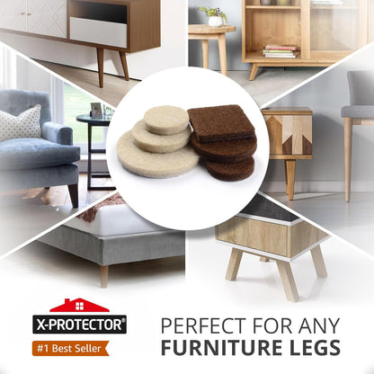 Felt Furniture Pads X-PROTECTOR - 48 Premium Floor Protector Chair Felts for Feet Wood Floors Best Hardwood Protect Your Hard Floors! (Brown)
