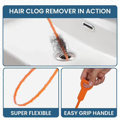 Drain Snake, 79 Inch Drain Clog Remover Tool with pair of Reusable Gloves – Flexible Grabber Claw Hair Drain Cleaner for Sink, Shower, Tub, Toilet, Bathroom & Kitchen Pipes