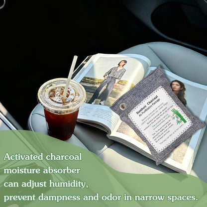 Bamboo Charcoal Air Purifying Bag, Activated Charcoal Odor Absorber Moisture Absorber Car Fresheners Odor Eliminator for Home Car Closet Refrigerator Shoe Smell Remover Gym Bag Deodorizer, Green