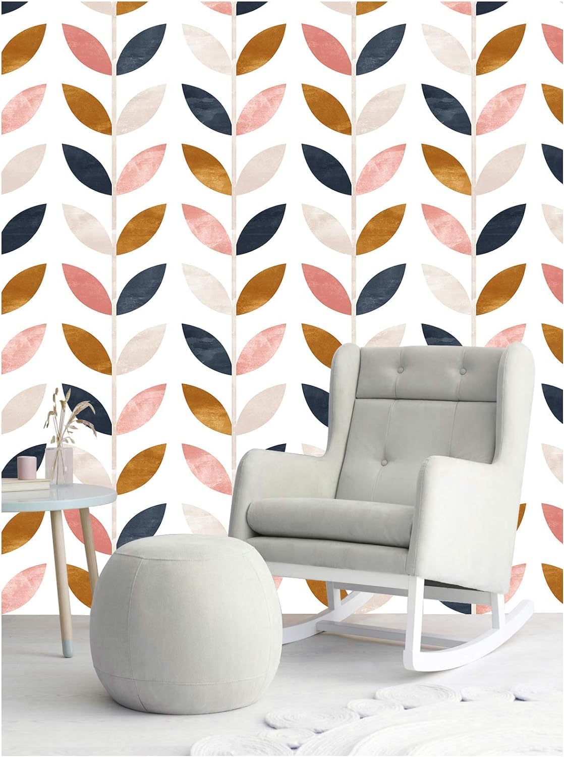 Floralplus Peel and Stick Wallpaper Boho Leaf Removable Wallpaper for Bathroom Renter Leaf Contact Paper for Locker Shelf Liner Vinyl Adhesive Wallpapers Wall Mural Decor 17.5 in x 118 in