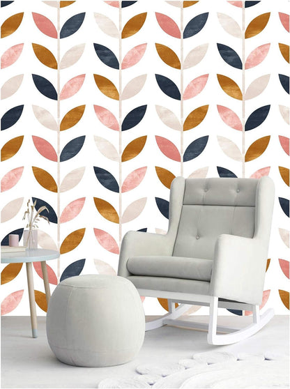 Floralplus Peel and Stick Wallpaper Boho Leaf Removable Wallpaper for Bathroom Renter Leaf Contact Paper for Locker Shelf Liner Vinyl Adhesive Wallpapers Wall Mural Decor 17.5 in x 118 in