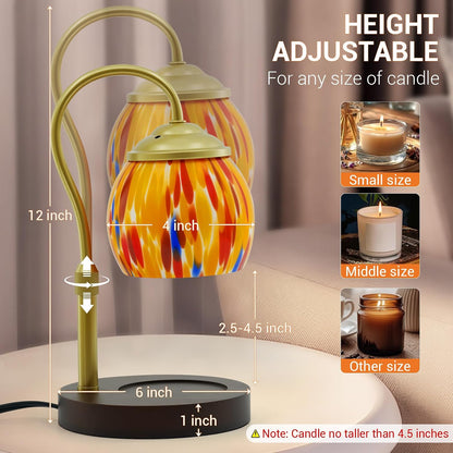 Candle Warmer Lamp with Timer Dimmer - Height Adjustable Wax Melt Warmer for Jar Candles, Blown Art Glass Candle Warming Lamp with 2 Bulbs Birthday Gifts for Mom Women Candle Holders for Home Decor