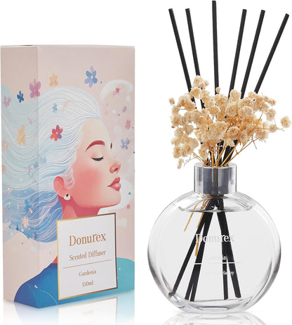 Flower Reed Diffuser Set 5.07oz Satin Rose Scent Diffuser with Sticks Home Fragrance Reed Diffuser for Bathroom Shelf Decor