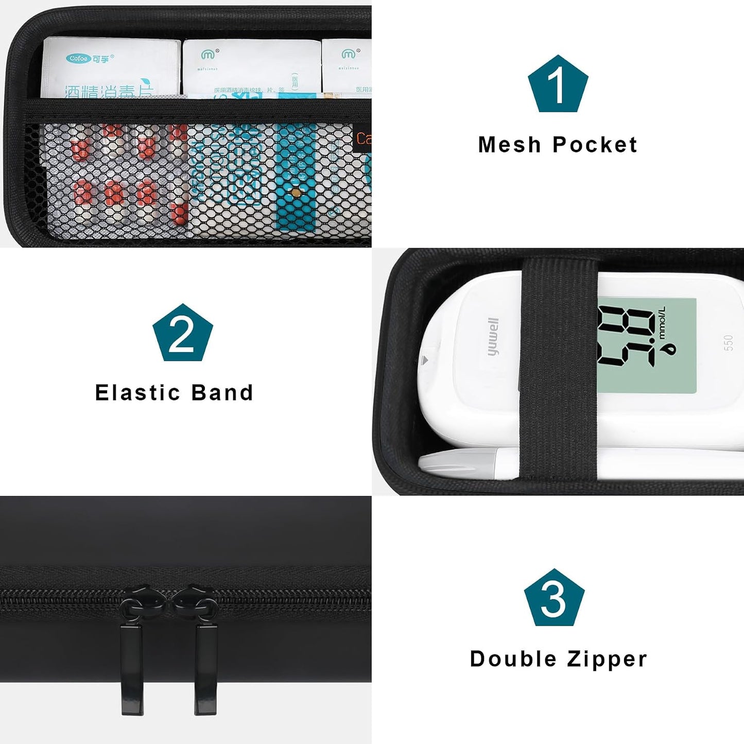 Canboc Diabetic Supplies Case, Carrying Organizer for Glucose Meter, Lancing Device, Blood Sugar Test Strips, Lancets, Insulin Pens, Alcohol Wipe and Other Diabetes Care Accessories, Rose Gold