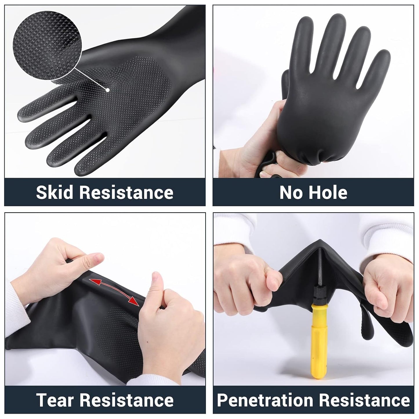 Black Rubber Gloves Extra Large, 22" Long Chemical Resistant Gloves, Waterproof Reusable Dishwashing Household Cleaning Safety Work Heavy Duty Industrial Rubber Glove, 1 Pair XXL