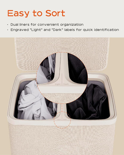 CASAMAYA Laundry Basket with Lid, Laundry Hamper 3 Section, 190L collapsible Laundry Organizer, Easy Assembly, with Handles and Removable Liners, 25.2 x 15.7 x 29.5 Inches, Beige JSP904M