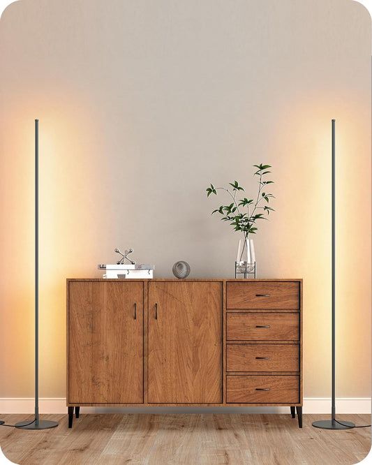 EDISHINE LED Corner Floor Lamp, Set of 2 Minimalist Dimmable Light with Remote, 57.5" Tall Standing Lamp for Living Room, Bedroom, Home Office, 7 Color Temperature 2700-6000K (Gold)