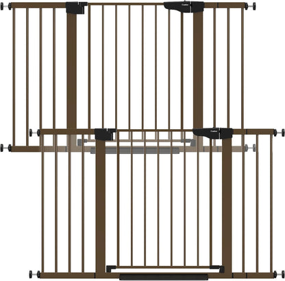 Cumbor 29.7-48" Baby Gate for Stairs, Mom's Choice Awards Winner-Dog Gate for Doorways, Auto Close Safety Pet Gate for Dogs Indoor, Easy Install Pressure Mounted Child Gate with Walk Thru Door, Brown
