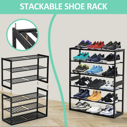 Jripae 5 Tier 32.5*10.5*30.3in Bamboo Shoe Rack for Closet Entryway Bedroom | Stackable Shoe Shelf Holder for Men/Women Hallway/Garage, Bookshelf, Flower Rack, Home Space Saving