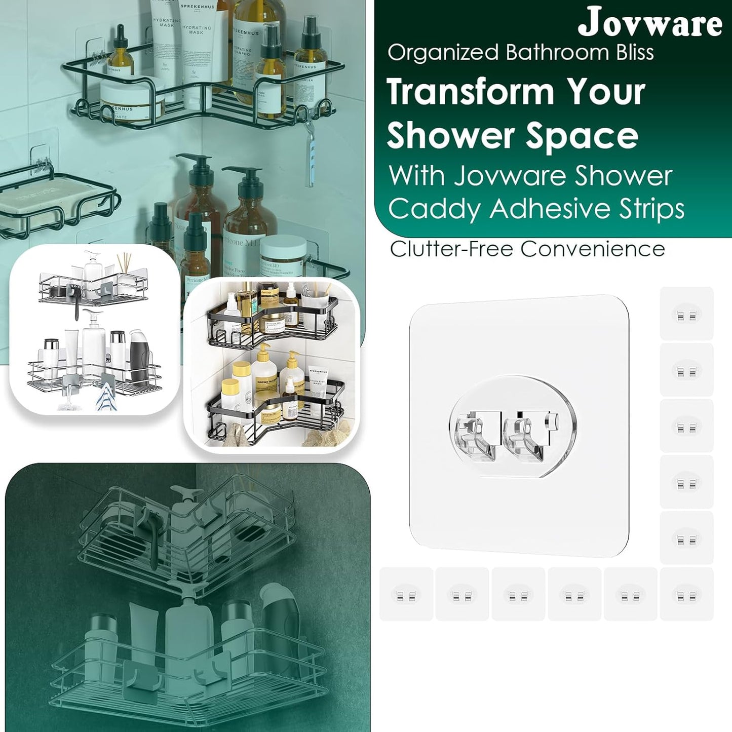 Shower Caddy Adhesive Replacement Stickers 4 Pack Single Shower Caddy Hook, Bathroom Shelf Adhesive Mount Replacement 1 Hook, Individual Adhesive Strips for Sponge Caddy Soap Holder Sink Caddy