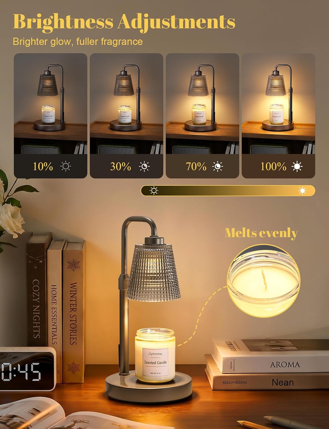 Candle Warmer Lamp with Timer Dimmable, Wax Warmer for Scented Jar Candles, Adjustable Height Candle Lamp for Home Decor, Birthday Gifts for Women Mom House Warming Gifts, Matte Black