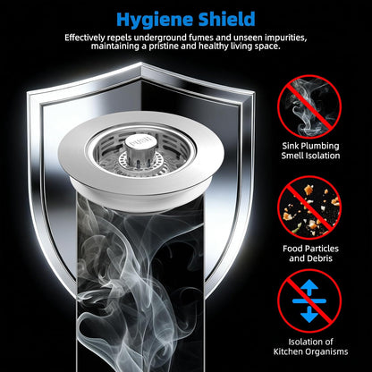 Hibbent Upgraded 3 in 1 Kitchen Sink Drain Strainer, Stainless Steel Pop Up Sink Stopper, Larger Anti-Clogging Basket, 3-Layer Seal, Detachable Drain Plug for US Standard 3-1/2" Drain, Brushed Nickel
