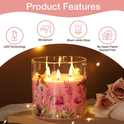 Eywamage 3 Wick Smoke Grey Glass Flameless LED Candle with Remote, Flickering Large Battery Pillar Candle Decor Φ 6" H 6"