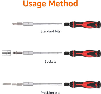 Amazon Basics 27-Piece Ratchet Screwdriver and Socket Set, Light-Duty T-Handle with Magnetic Bit Holder, Cr-V Steel, for Household DIY, Electronics and Appliance Repair, Compact Tool wit Hard Case