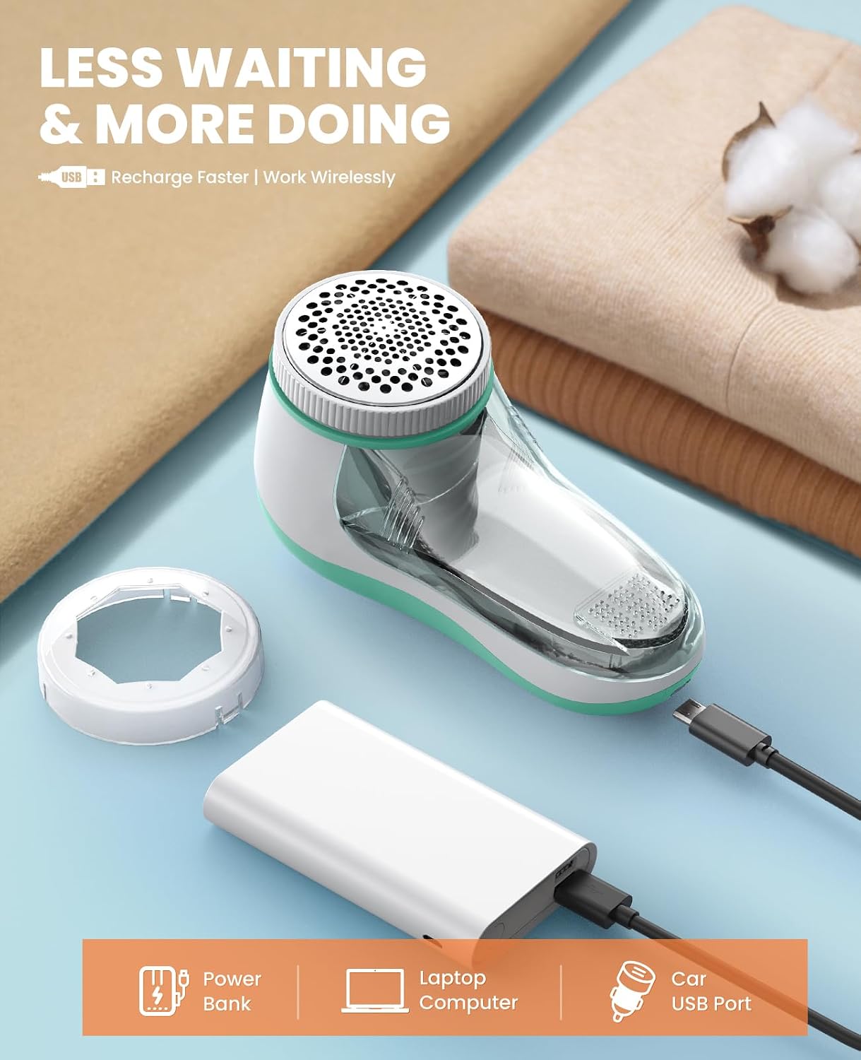 POPCHOSE Fabric Shaver, Lint Shaver for Clothing, Electric Lint Remover with 6-Leaf Blades, Sweater Defuzzer, Clothes Shaver for Couch, Furniture, Blanket, Remove Pilling, USB Rechargeable