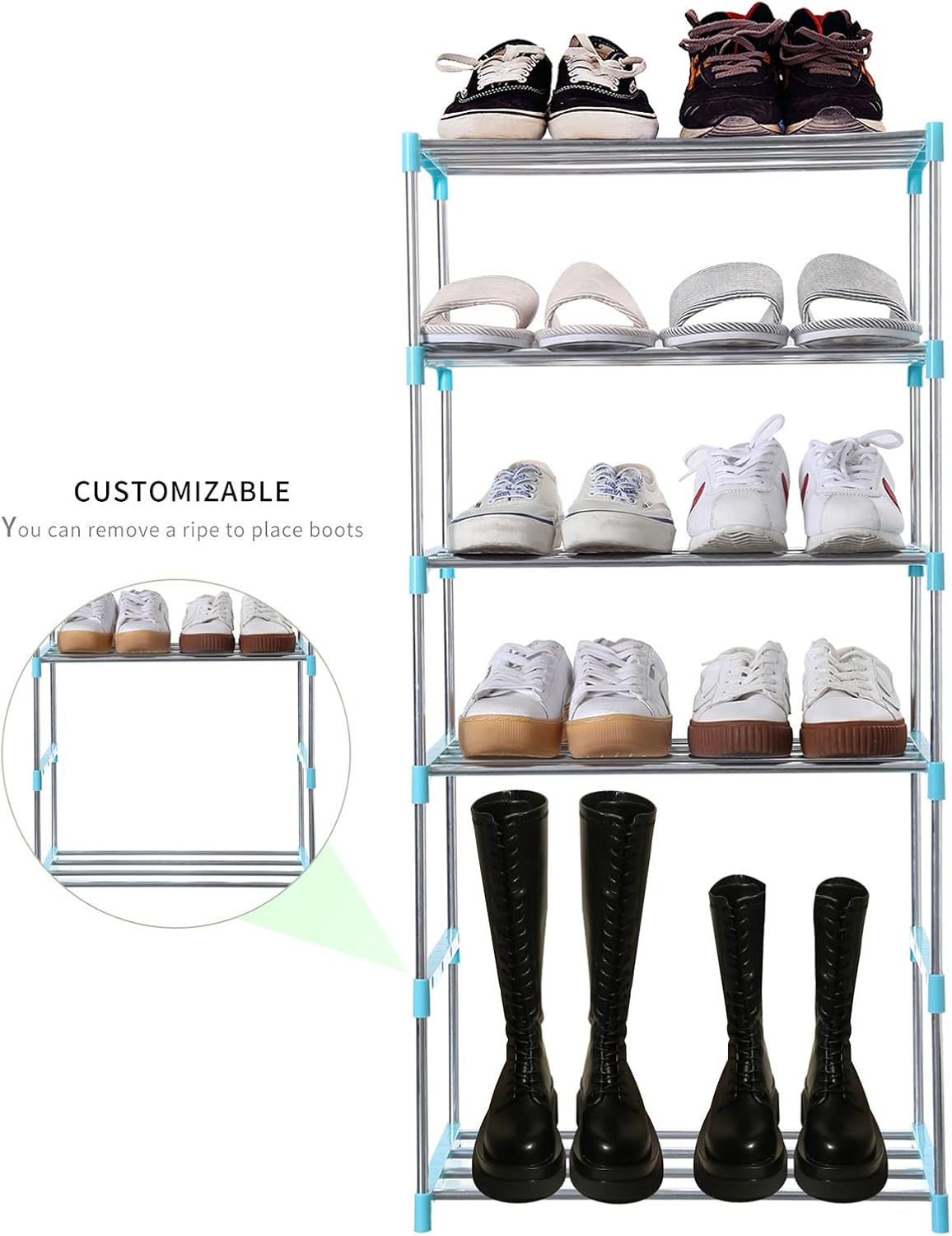 Jucaifu Stackable Small Shoe Rack, Entryway, Hallway and Closet Space Saving Storage and Organization (3-Tier, White)