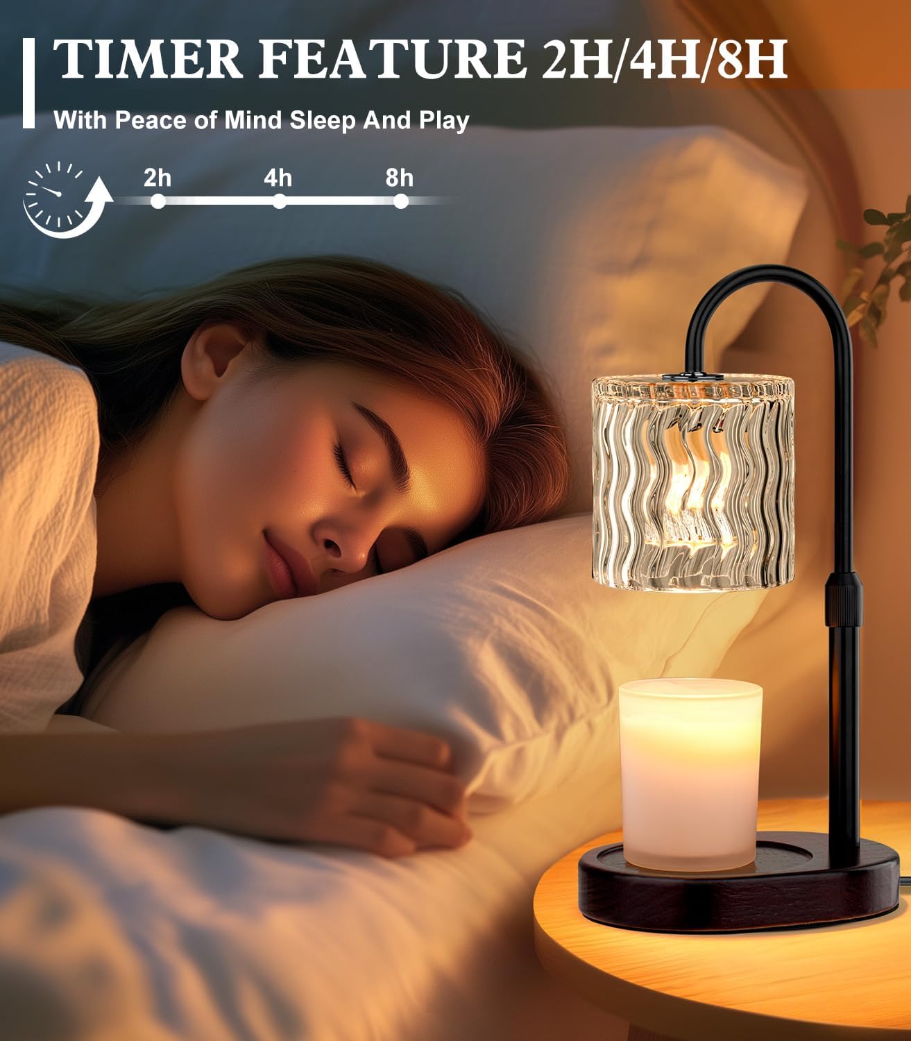 Candle Warmer Lamp Electric: Dimmable Timer Candles Warming Lamps - Height Adjustable Burner Jar - No Flame Scented Melts Wax - All Candle Jars Table Light Home Decor
