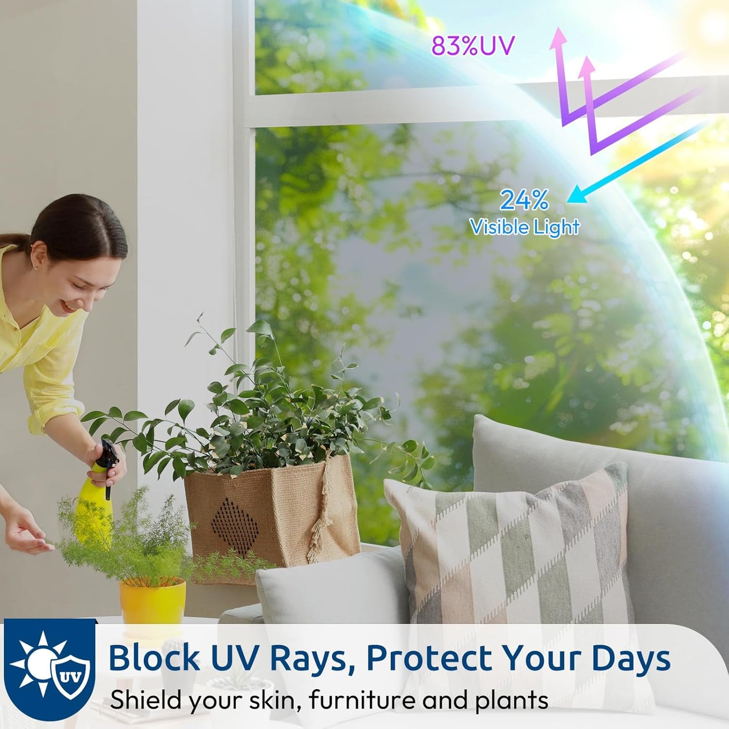 rabbitgoo Window Privacy Film, Decorative Stained Glass Window Film, Sun Blocking Glass Clings, Renter-Friendly Static Cling Frosted Sticker Covering for Home Door, Rainbow Tulip 17.5" X 78.7"