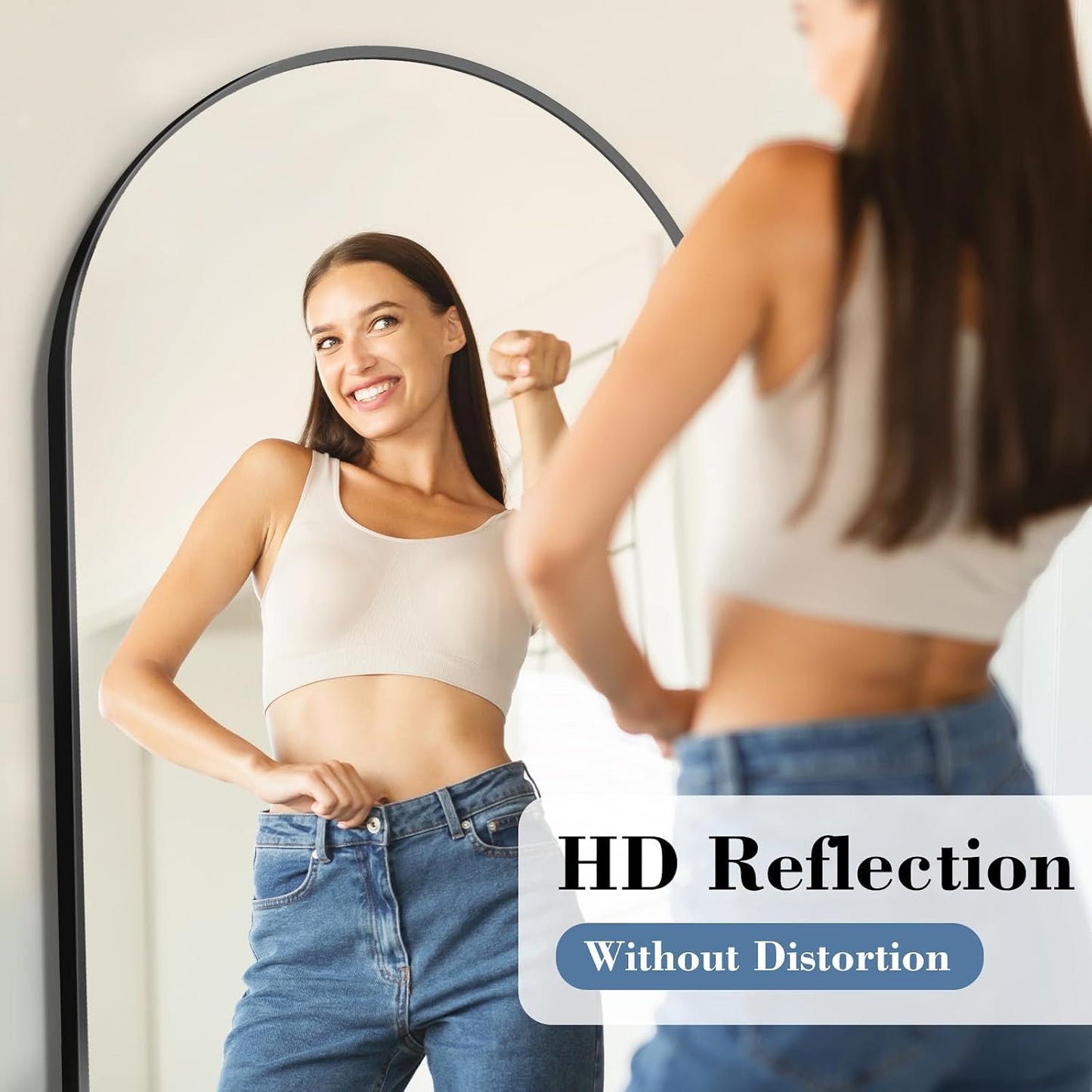 DUMOS 64"x21" Arched Full Length Floor Mirror, Full Body Mirror with Stand, Shatterproof Tempered Glass, Modern Aluminum Alloy Frame, Free Standing or Leaning for Home Decor, Gold