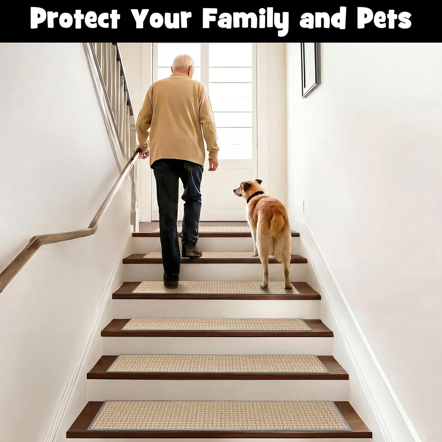 Dunzy 15 Pack Neutral Stair Treads for Wooden Step Self-adhesive Woven Stair Treads Indoor 8x30'' Non-slip Step Carpet Machine Washable Runner Safety Rug Mat for Carpet Elders Pets(Black Coffee Color)