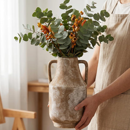CUCUMI Ceramic Vase Set of 5, Home Decor Farmhouse Décor Handmade Pottery Vases for Pampas Grass, Dried Fresh Flowers, Table, Living Room, Kitchen, Shelf, Entryway Mantel Neutral Tones