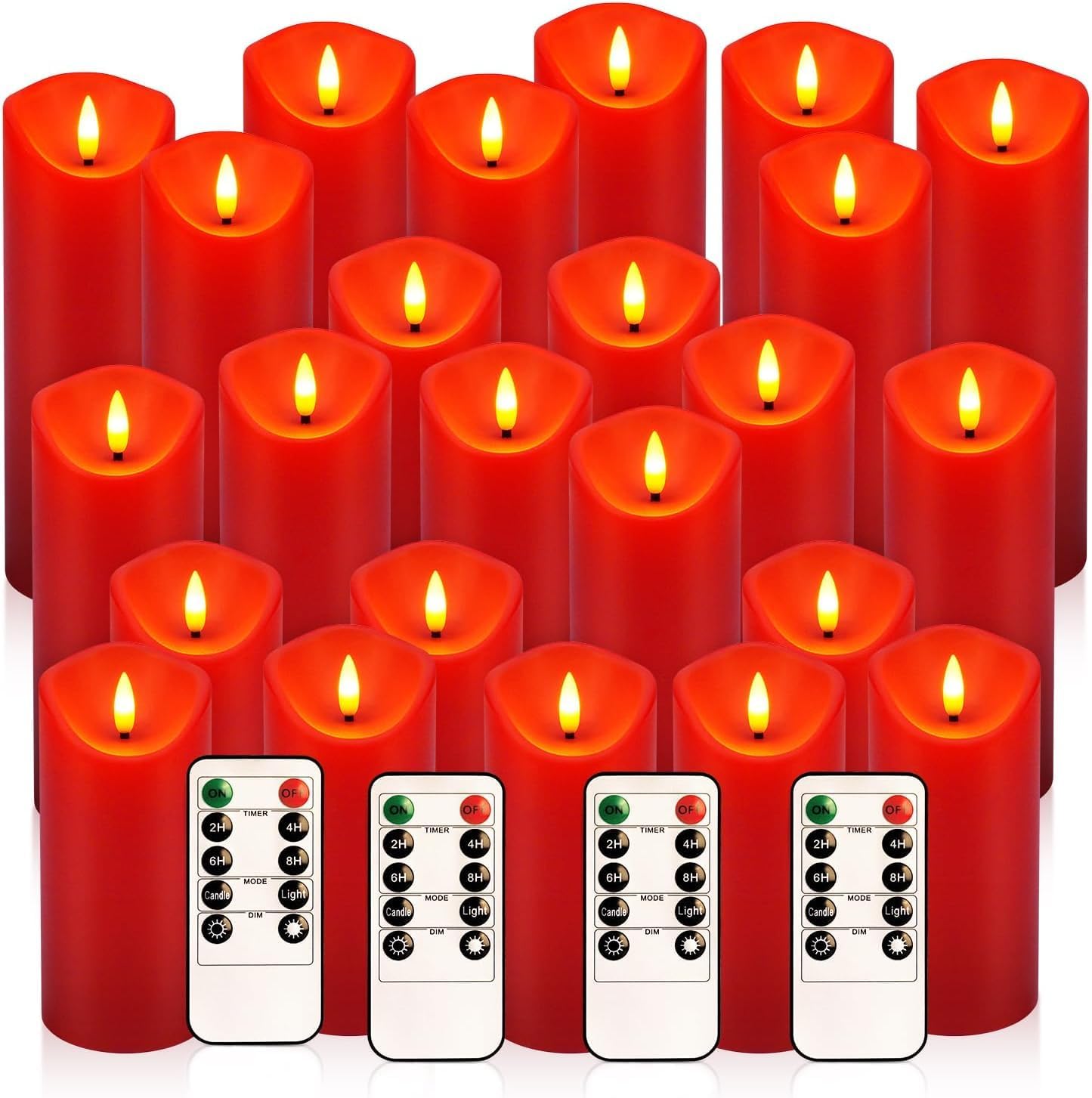 YOROXRG Set of 24 Waterproof Outdoor Flameless Candles, LED Candles with 4 Remote and Timer,(H 4" 5" 6" x D 2.2"),for Christmas,Halloween,Wedding,Festival
