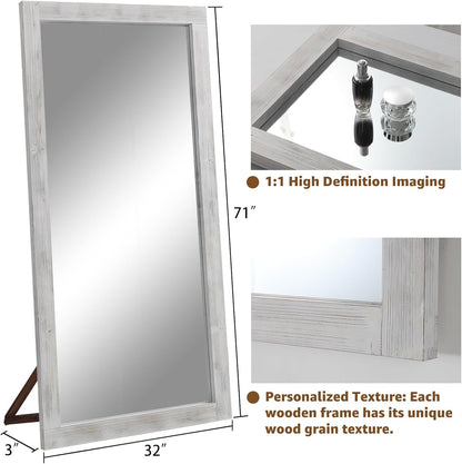 MELOMOIR Rustic Farmhouse Full Length Mirror, 64"x21" Wood Frame Floor Mirror, Free Standing Leaning Hanging Mirror, Long Mirror for Bedroom Living Room Cloakroom