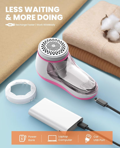 POPCHOSE Fabric Shaver, Lint Shaver for Clothing, Electric Lint Remover with 6-Leaf Blades, Sweater Defuzzer, Clothes Shaver for Couch, Furniture, Blanket, Remove Pilling, USB Rechargeable