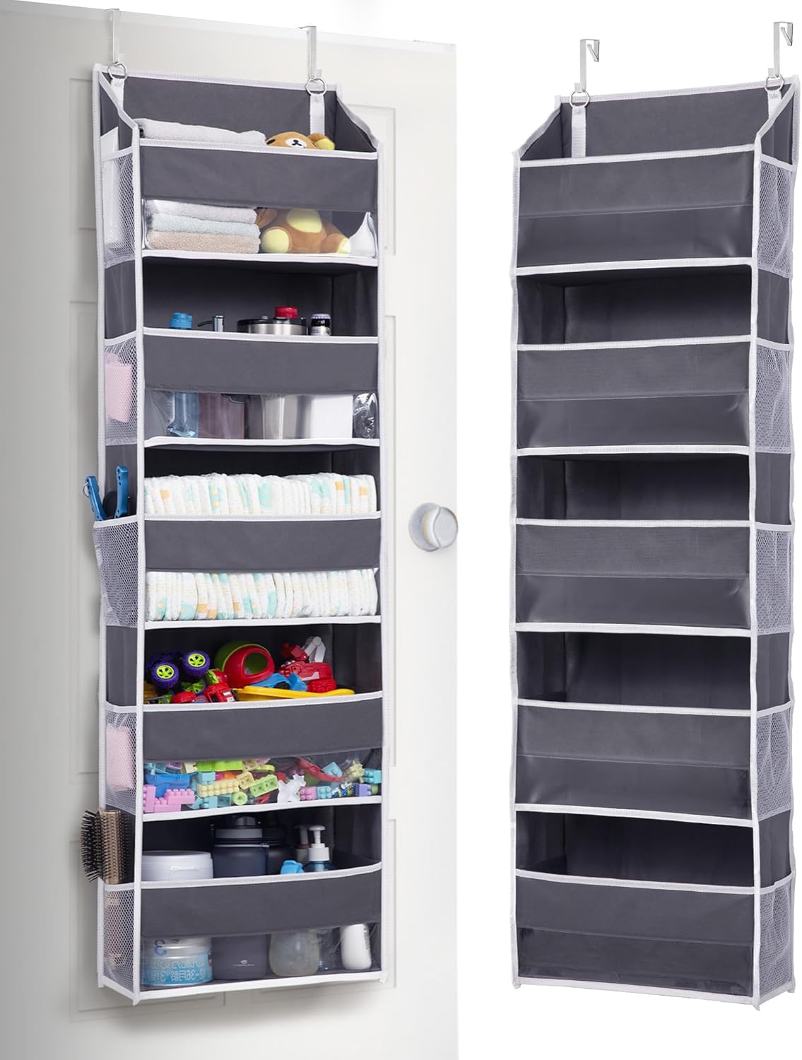 ULG Over the Door Organizer, 5-Tier Extra Large Hanging Storage with 10 Mesh Pockets, 100 lbs Capacity, Heavy Duty Door Organizer for Closet, Bedroom, Nursery Storage, Beige