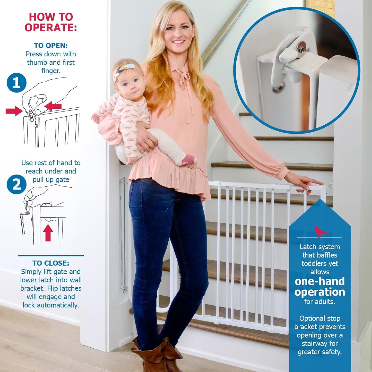 Cardinal Gates SS30 Stairway Special Baby Gate for Top of Stairs - Adjustable Indoor Dog Gate - Aluminum Metal Safety Gate for Kids & Pets - 27 to 42.5 Inches Wide - White