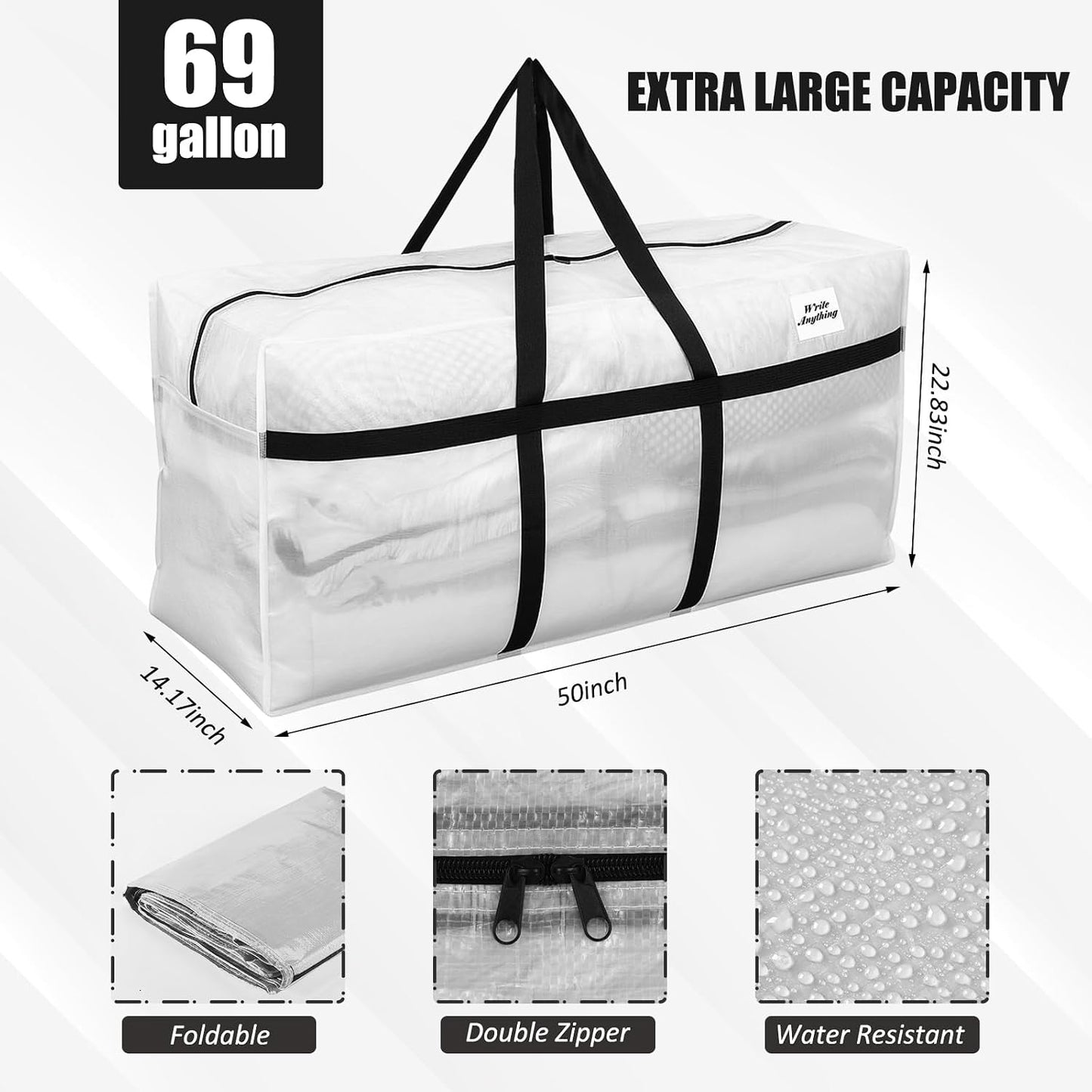 Windyun 4 Pack 57 Gallon Extra Large Moving Bags XXL Heavy Duty Storage Bag with Strong Zipper Handle Jumbo Big Tote Box Foldable for College Dorm Travel Clothes Duffle Blanket Pillow(Red)