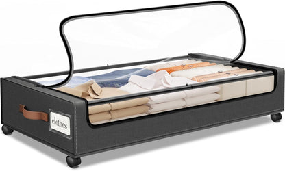 SpaceHacks Under Bed Storage with Wheels 2Pack Storage Containers with Clear Window&Label Under Bed Drawers Rolling Under Bed Storage for Clothes,Shoes, Blankets (30.71 x 16.93 x 6.69 in, Dark Grey)